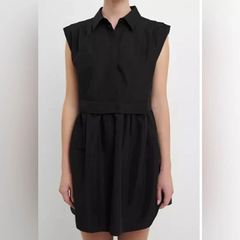 English Factory Black Pleated Shoulder Shirt Dress(Size Large)
